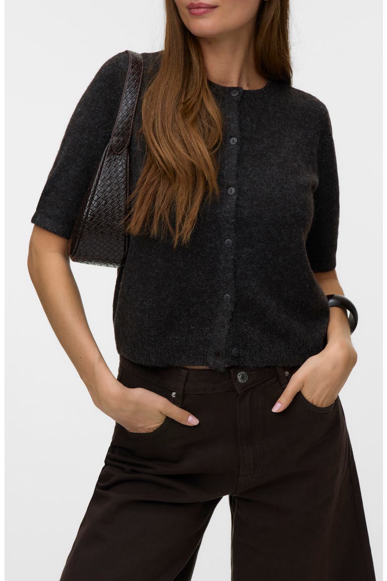 Short Sleeve Button Cardigan, Main, color, CHOC TORTE BLACK MELANGE