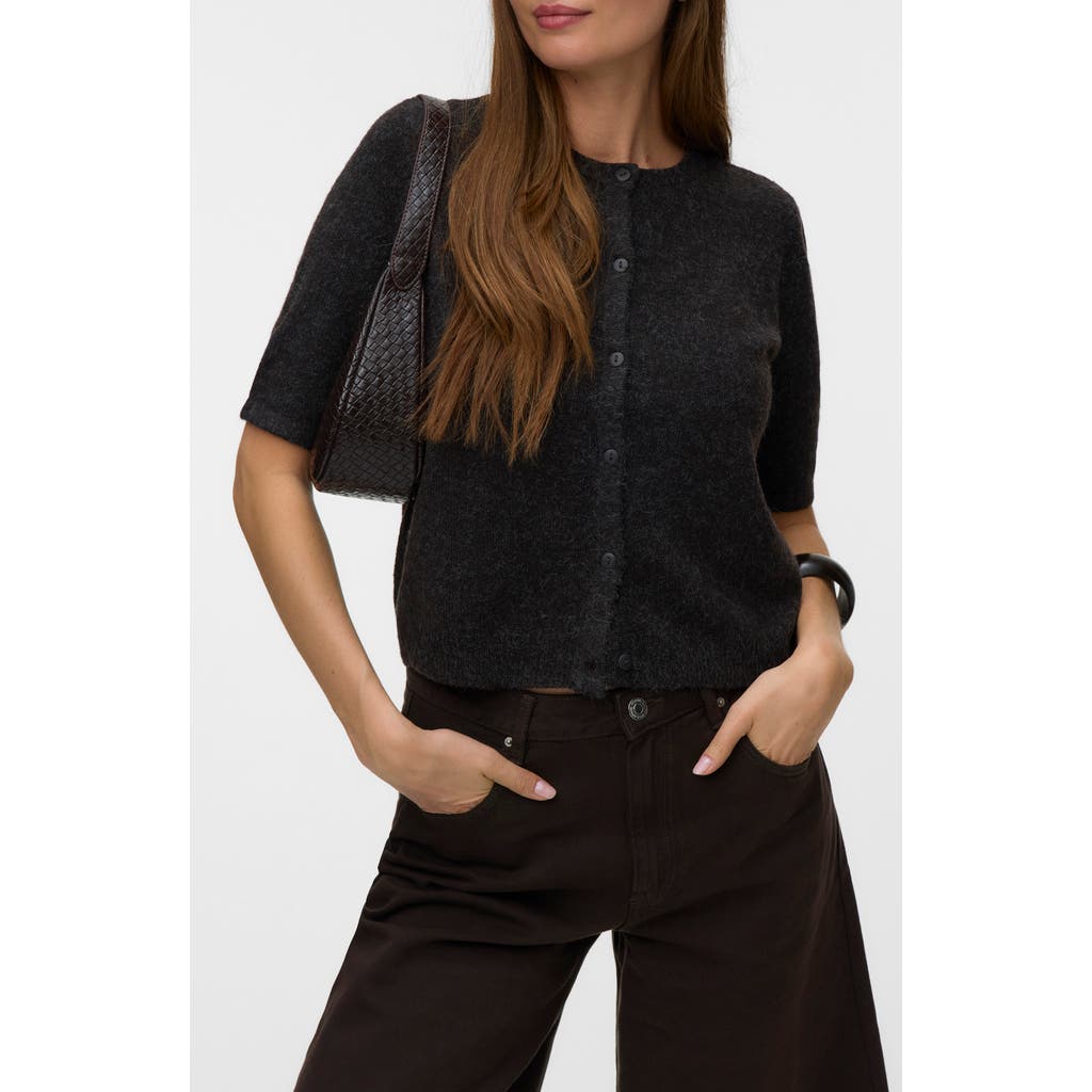 Vero Moda Short Sleeve Button Cardigan In Choc Torte Black Melange