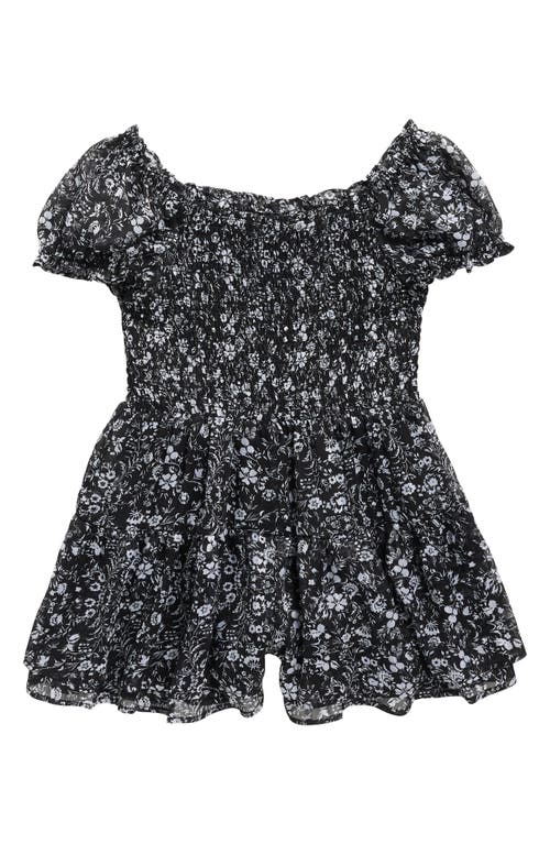 Love, Fire Kids' Smocked Bodice Chiffon Romper In Black