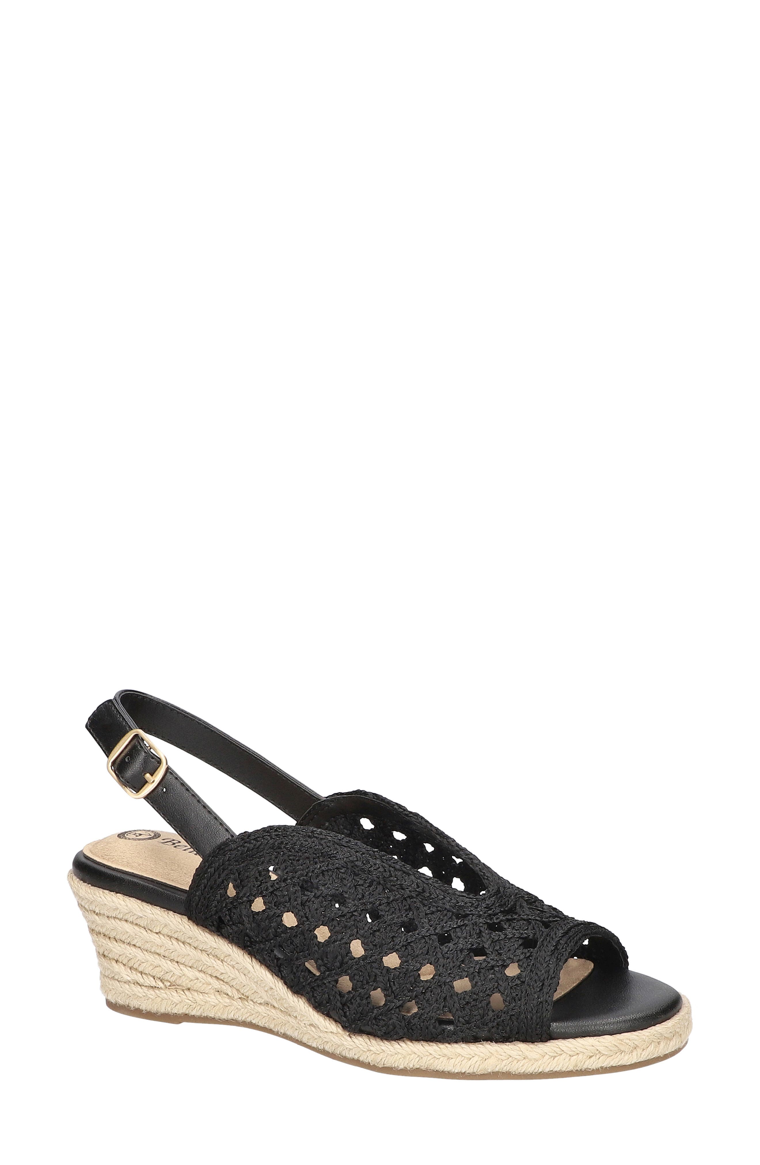 Bella Vita Bethany Slingback Wedge Sandal, Main, color, Black Raffia