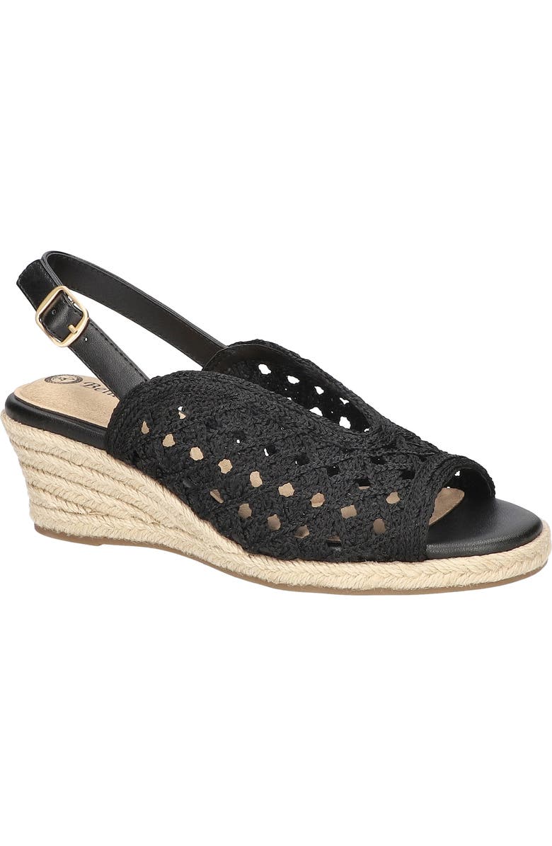 Bella Vita Bethany Slingback Wedge Sandal, Main, color, Black Raffia