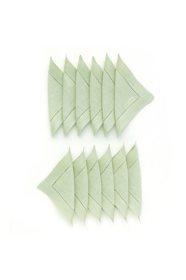 Linen Cocktail Napkins Set of 12, 6 x 6" - Classic Hemstitch, Main, color, Sage Green