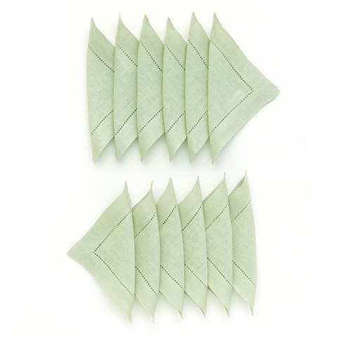 Linen Cocktail Napkins Set of 12, 6 x 6" - Classic Hemstitch