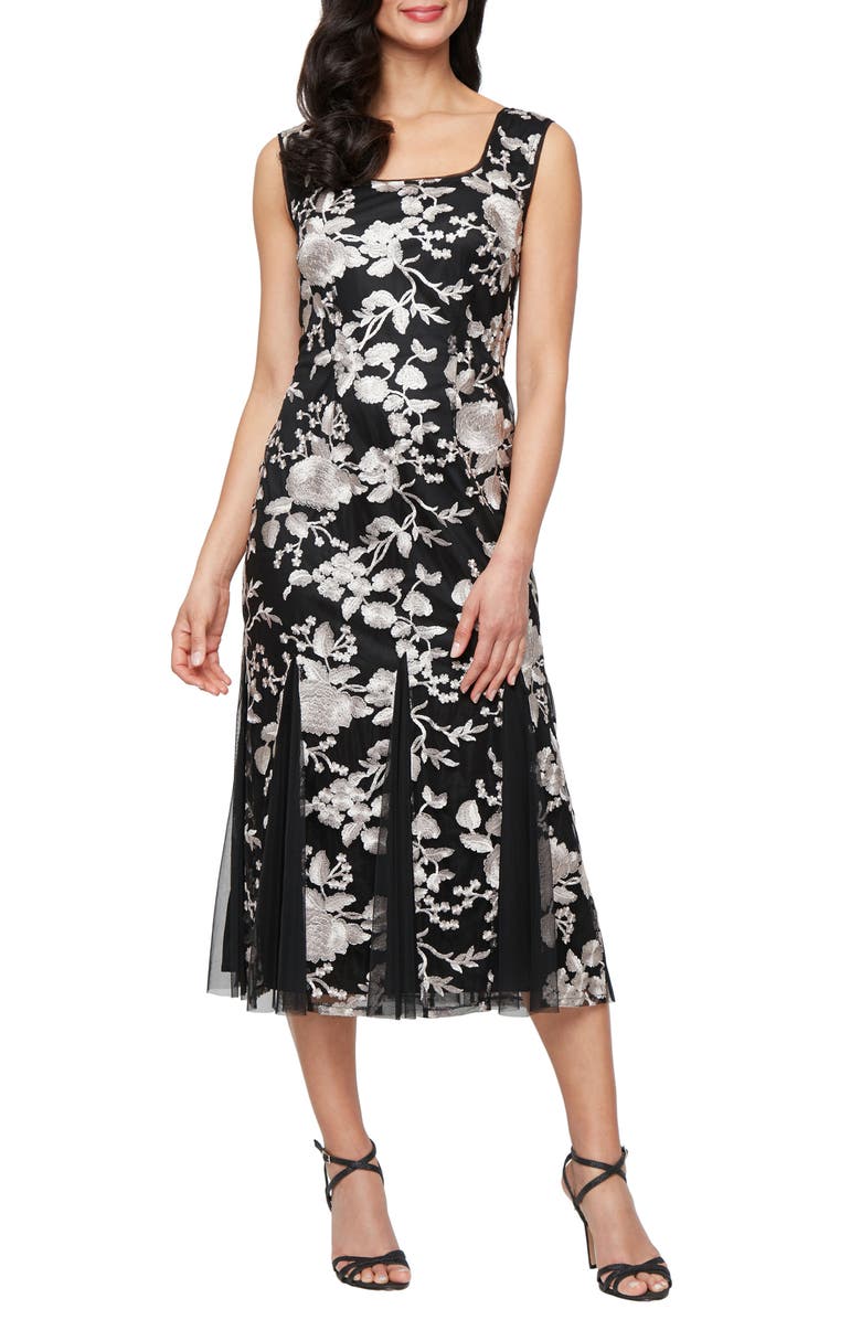 Alex Evenings Floral Embroidered Sleeveless Dress & Jacket, Alternate, color, Black/ Taupe