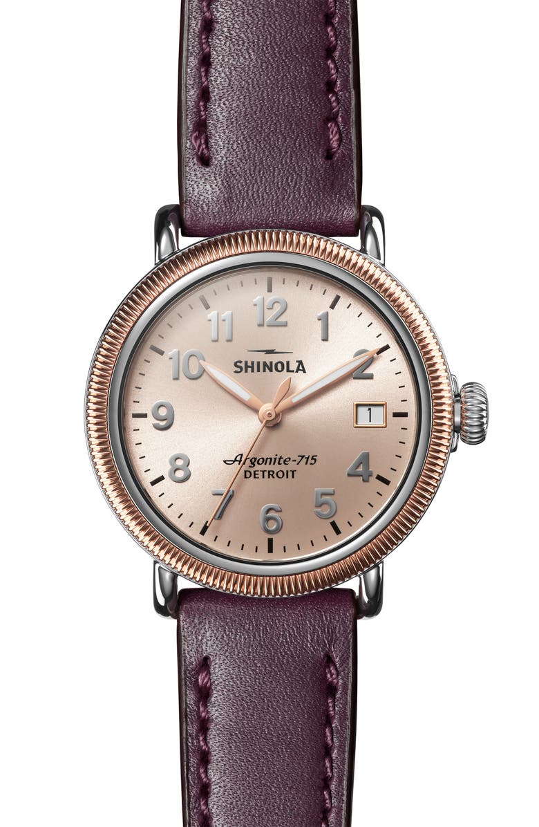 Shinola 'The Runwell' Leather Strap Watch, 38mm, Main, color,