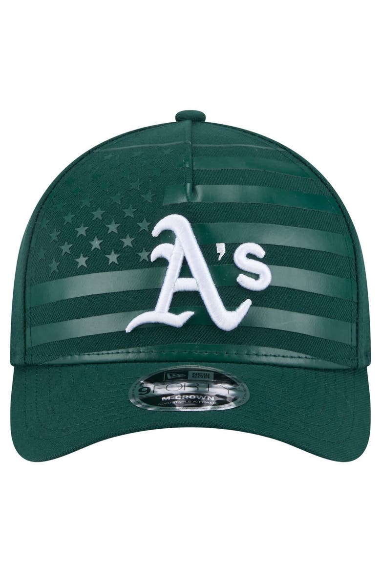Men's New Era Green Athletics American Flag 9FORTY M-Crown A-Frame Adjustable Hat, Alternate, color, Green