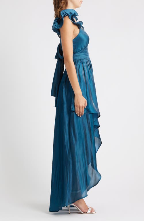 Lulus Juni Ruffle Shoulder High-low Gown In Blue