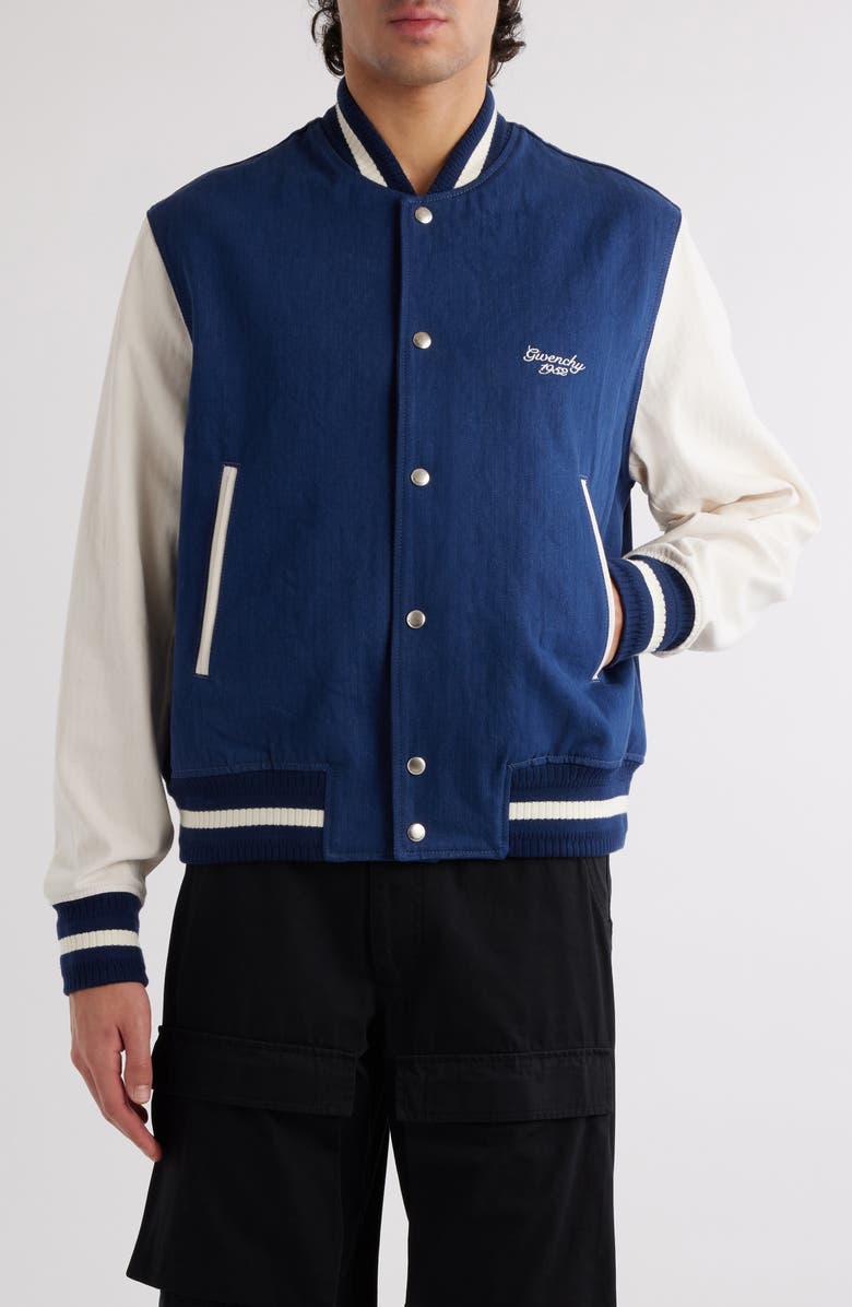 Givenchy Bicolor Cotton Varsity Jacket, Main, color, Blue/ White