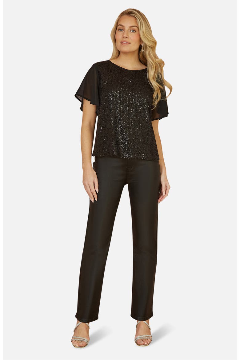 Sheer Short Sleeve Sequin Top, Alternate, color, Black