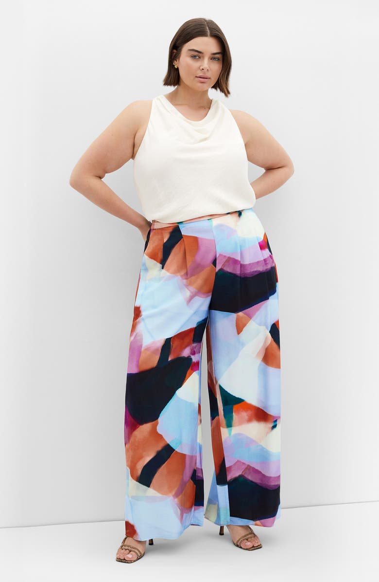 City Chic Aspect Level Print Wide Leg Pants, Alternate, color, Aspect