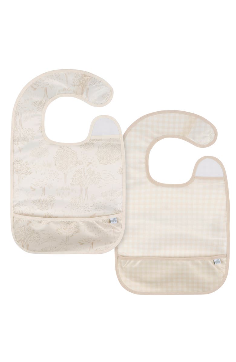 Just Born 2-Pack Wipeable Bibs, Main, color, Tan Gingham
