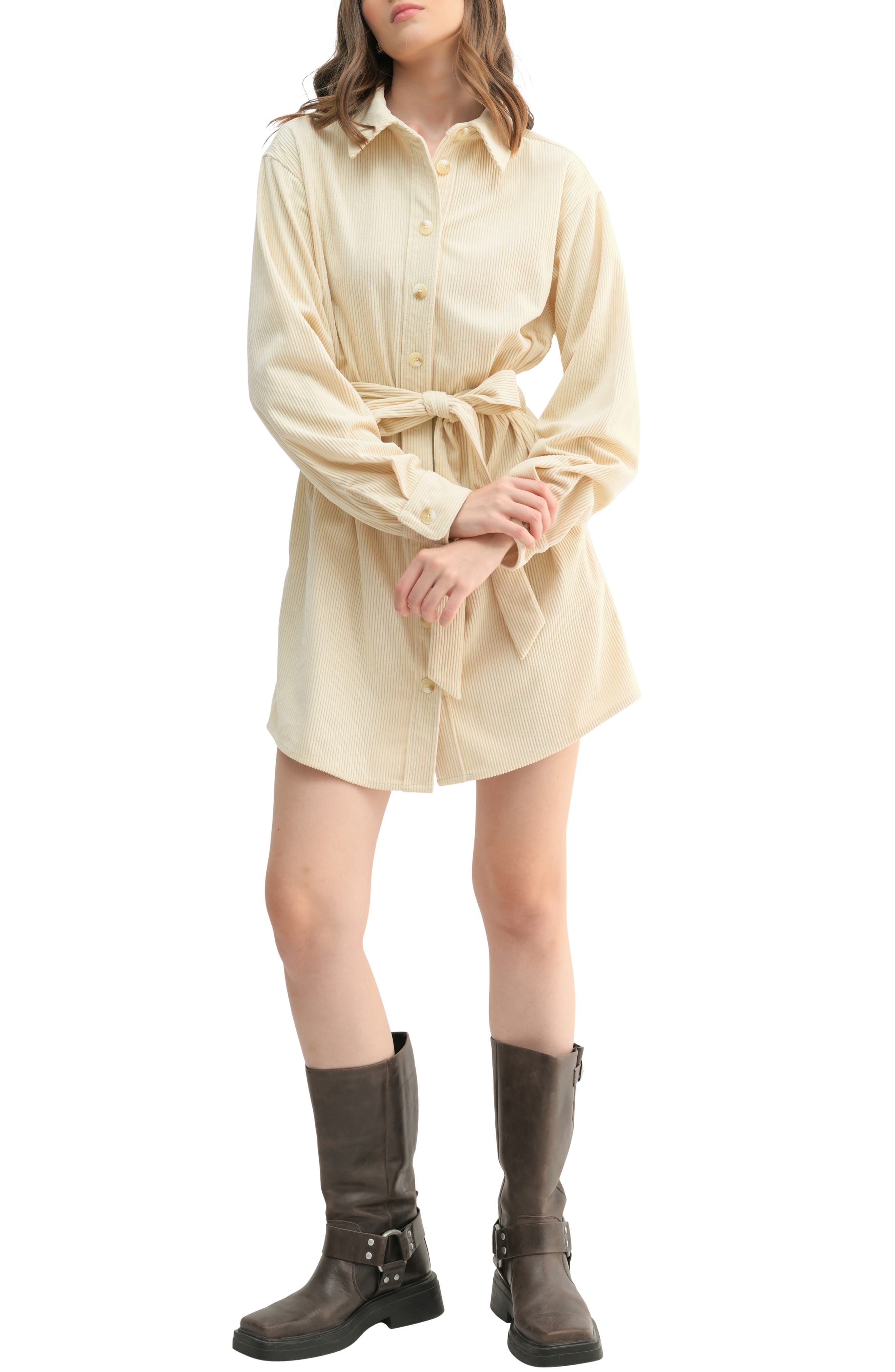 Lush Corduroy Belted Shirtdress (Women) | Nordstromrack