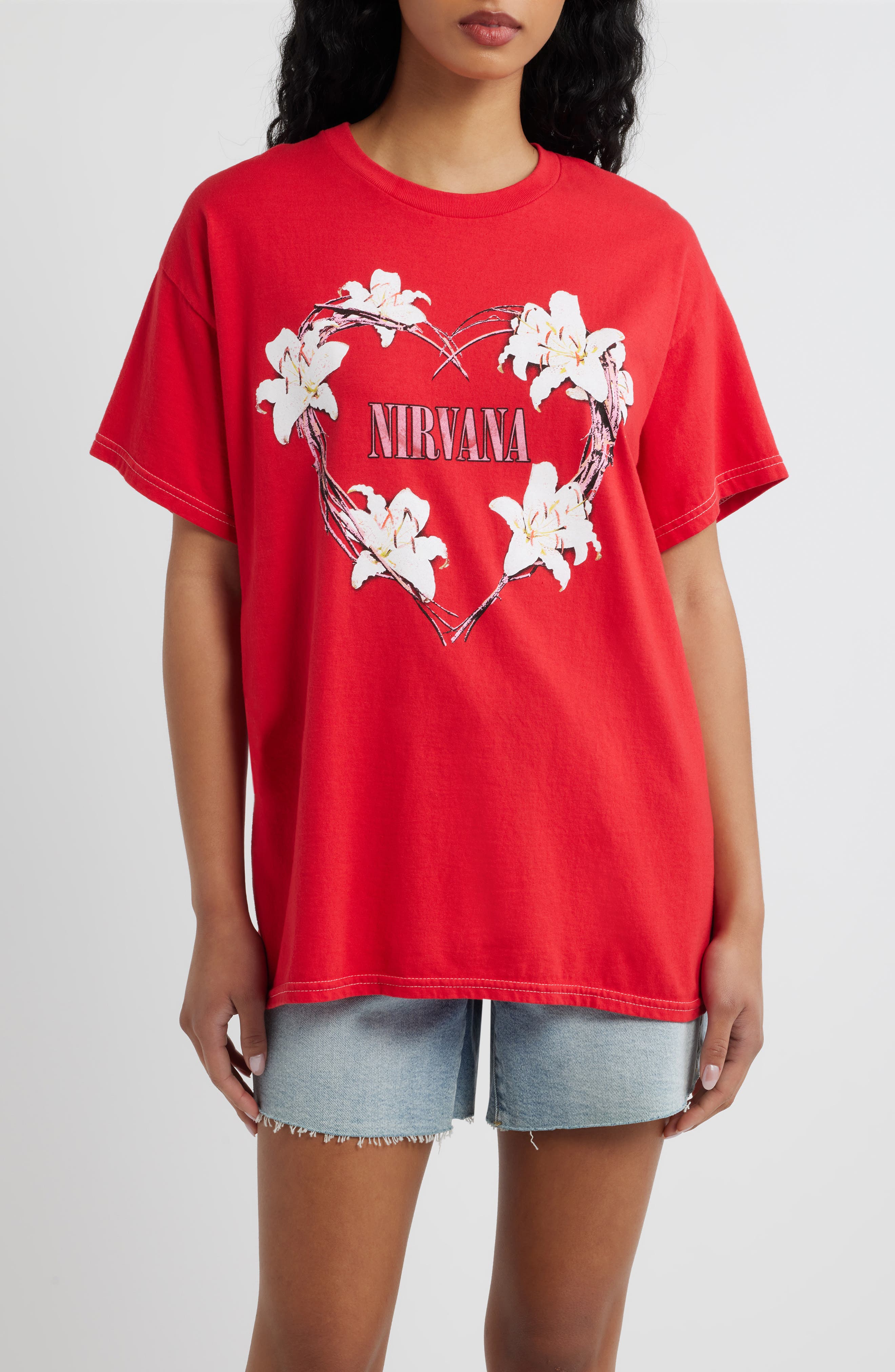 Merch Traffic Nirvana Heart Shaped Cotton Graphic T-shirt In Red