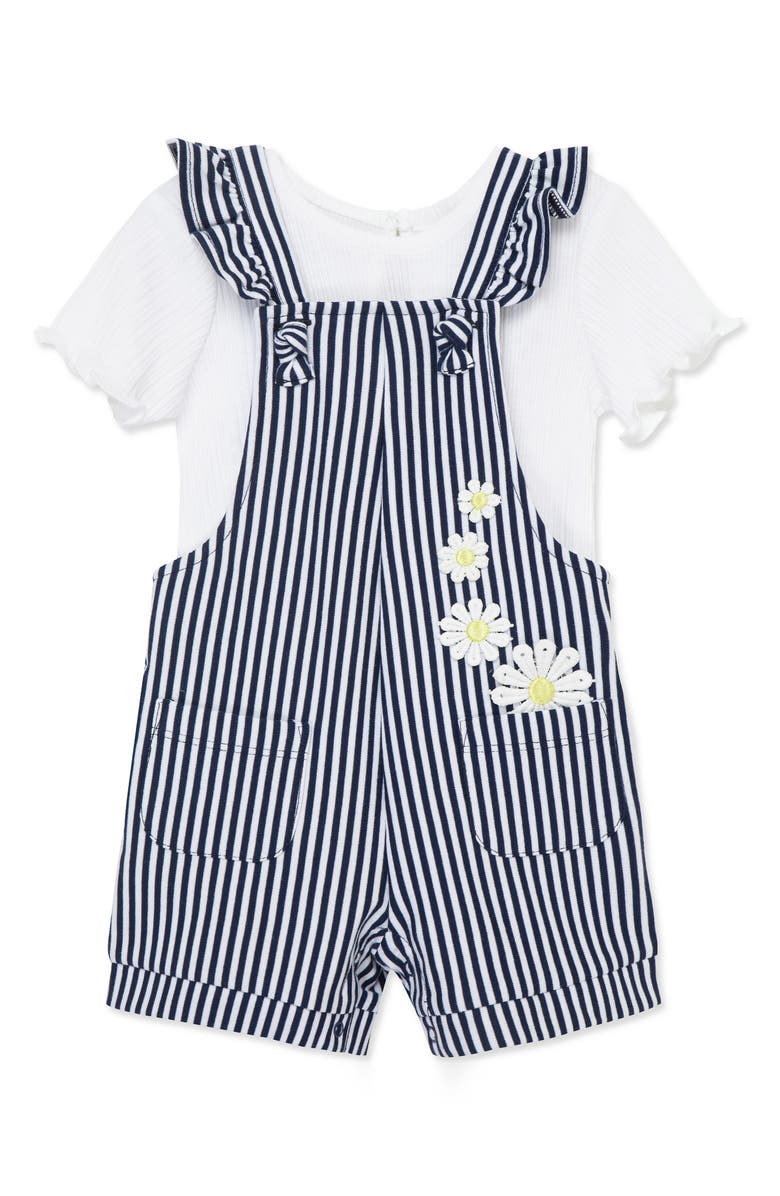 Little Me T-Shirt & Daisy Overalls Set, Alternate, color, 