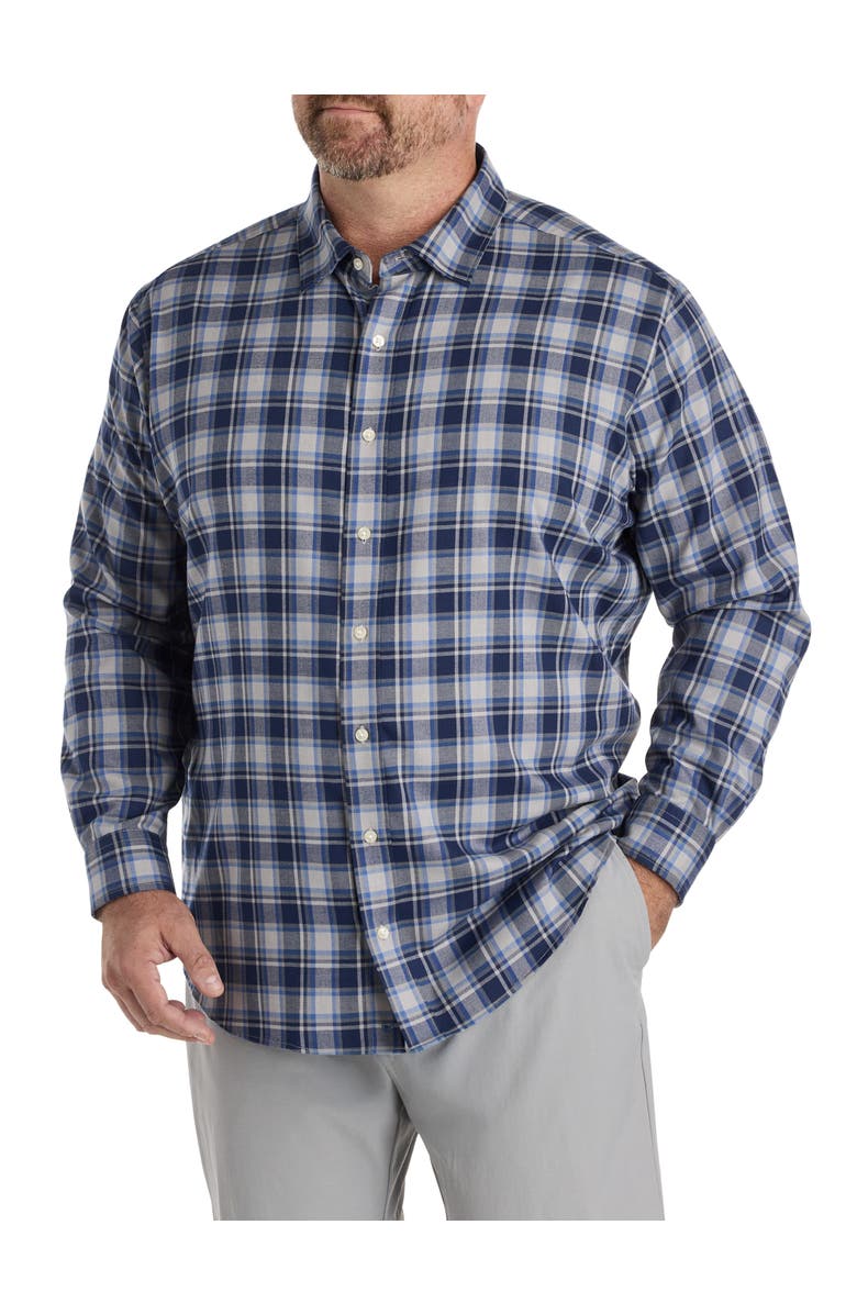 vineyard vines Big & Tall Plaid Tech Twill Sport Shirt, Alternate, color, Ultimate Grey