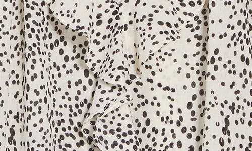 Max Studio Print Ruffle Front Three-quarter Sleeve Top In Ivory/dots