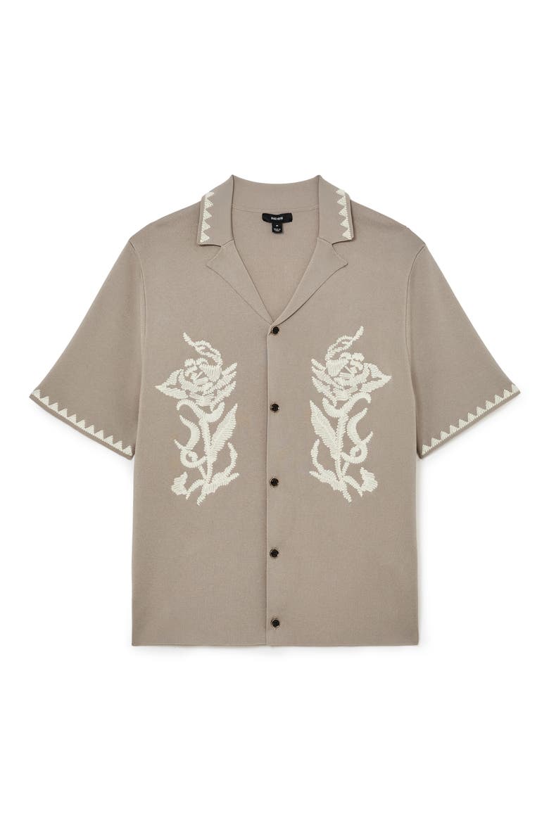 Folia Floral Embroidered Knit Camp Shirt, Alternate, color, CHAMPAGNE
