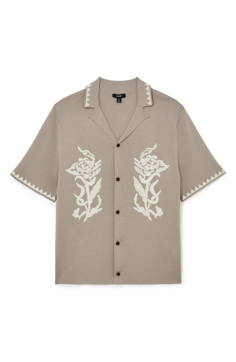 Reiss Folia Floral Embroidered Knit Camp Shirt, Alternate, color, Champagne