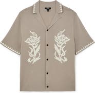 Reiss Folia Floral Embroidered Knit Camp Shirt