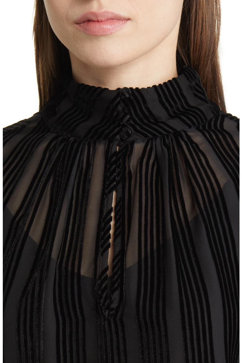 Bryla Stripe Burnout Velvet Mock Neck Blouse, Alternate, color, BLACK