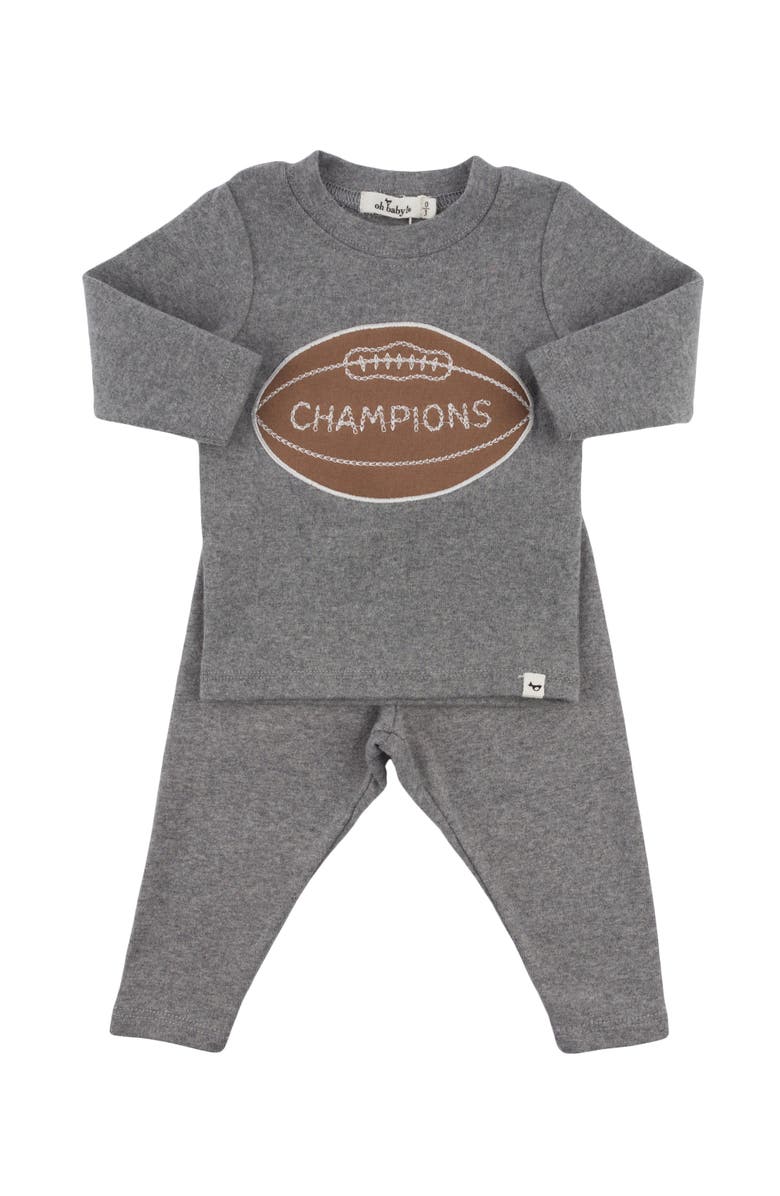 oh baby! Football Patch Long Sleeve Two Piece Set, Alternate, color, Coal