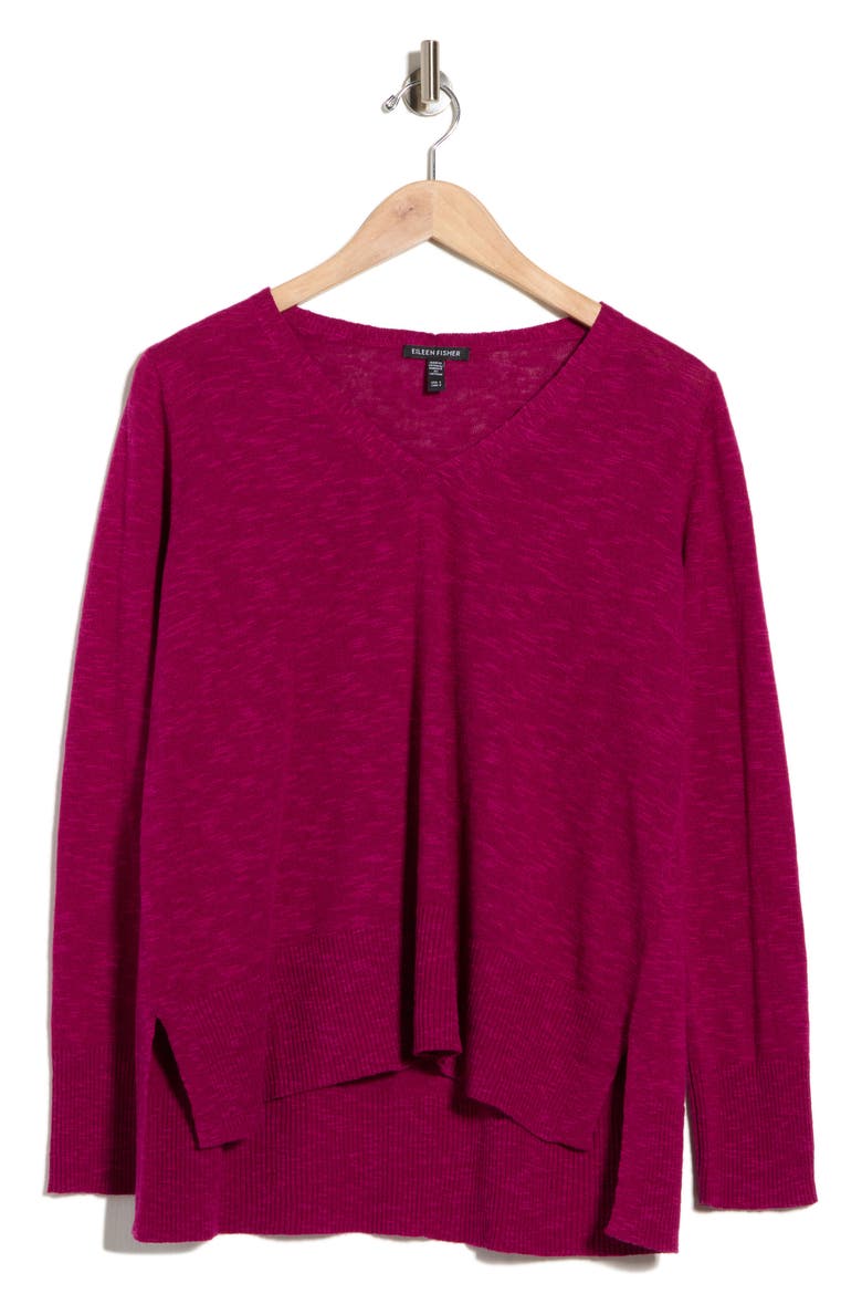 Organic Linen & Organic Cotton V-Neck Sweater, Alternate, color, SANGRIA