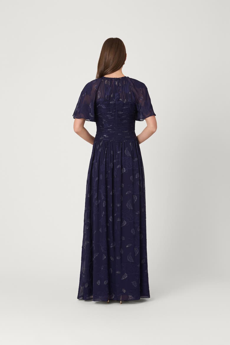 Midnight Lurex Clip Chiffon Serafina Dress, Alternate, color, Navy/Gold