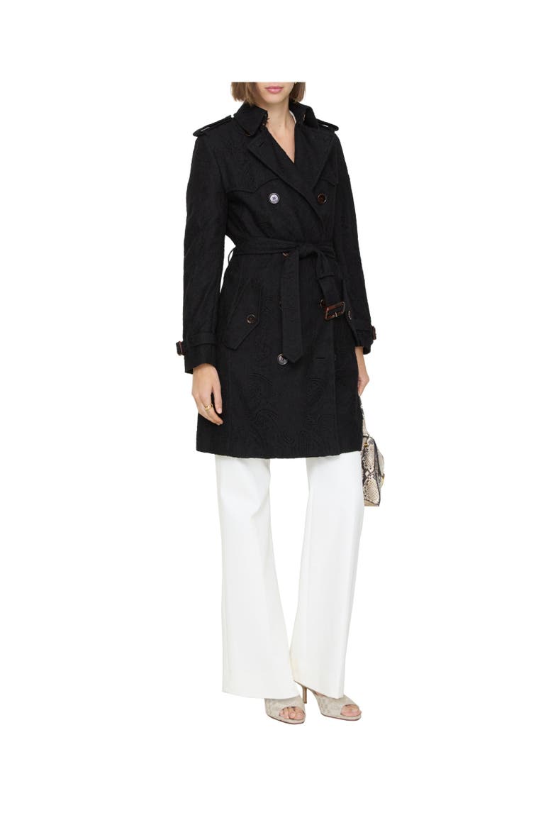 Mid-length Paisley Lace Foxfield Trench Coat, Alternate, color, Black