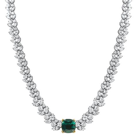 16.65Ct Natural Diamond Necklace 18k Gold Asscher Lab Grown 12mm Emerald