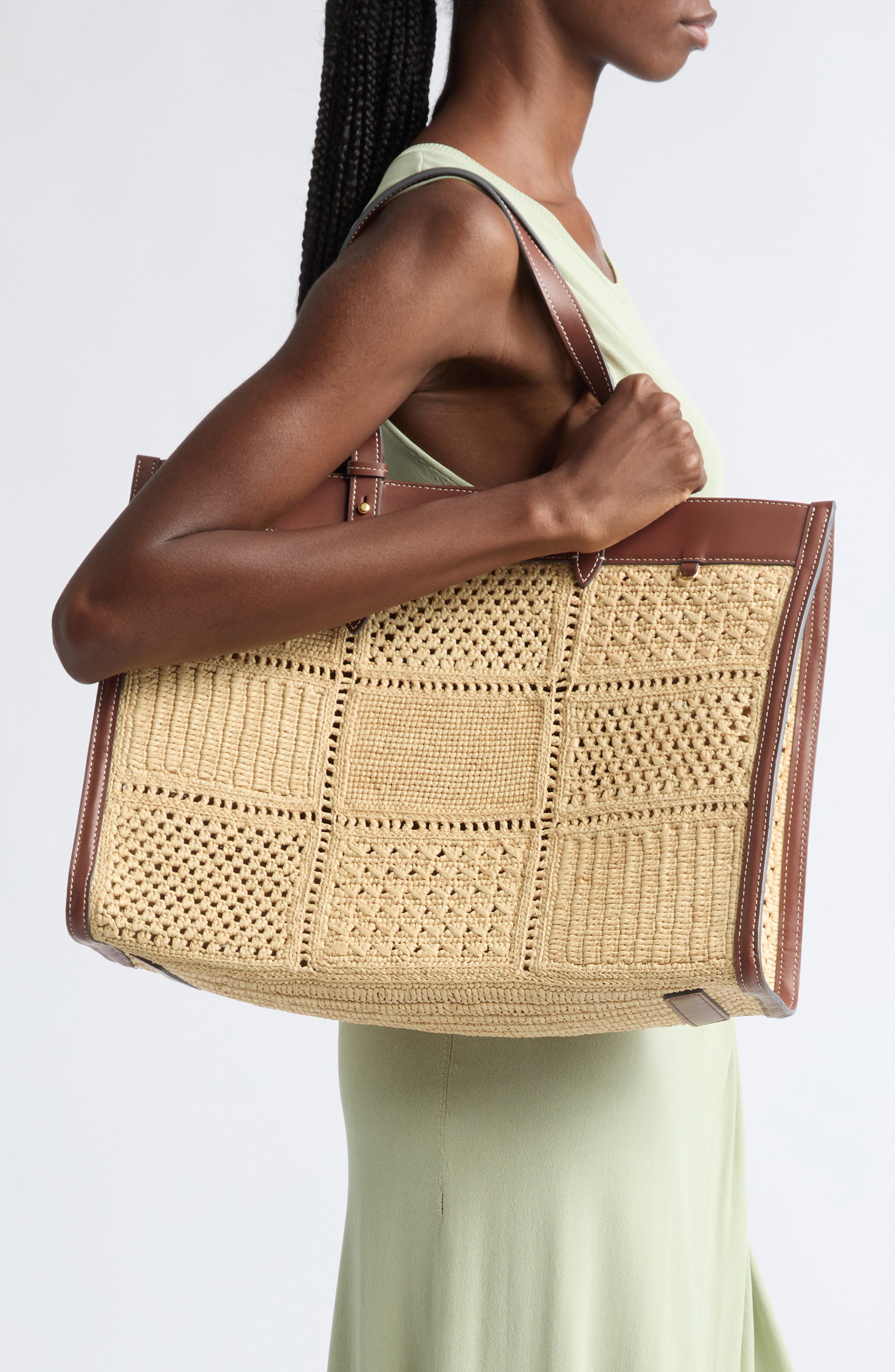 Mortimer Patchwork Crochet Raffia Tote, Alternate, color, NATURAL
