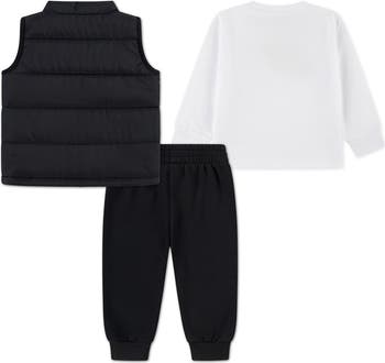 Colorblock Puffer Vest, Logo T-Shirt & Fleece Joggers Set