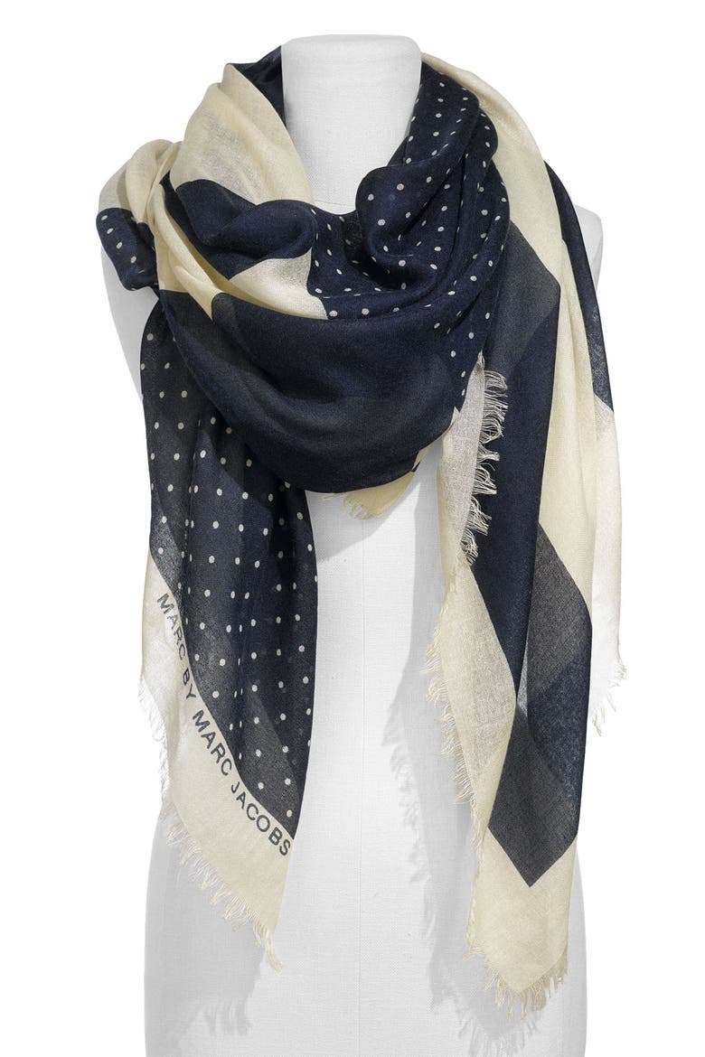 MARC BY MARC JACOBS 'Bella' Silk & Cashmere Scarf, Main, color, BRIGHT NAVY MULTI