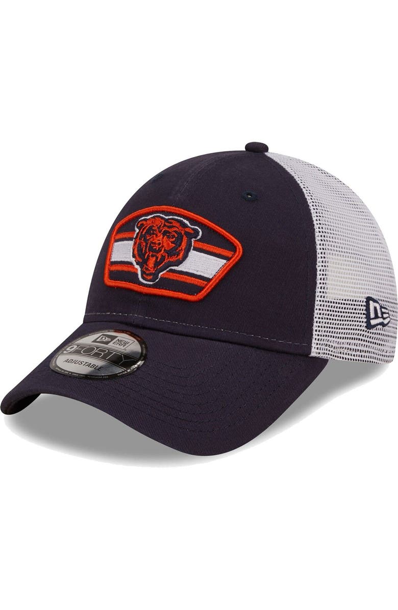 New Era Men's New Era Navy/White Chicago Bears Logo Patch Trucker 9FORTY Snapback Hat, Main, color, 
