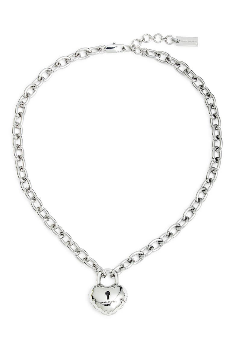 Balloon Heart Lock Pendant Necklace, Alternate, color, LIGHT ANTIQUE SILVER