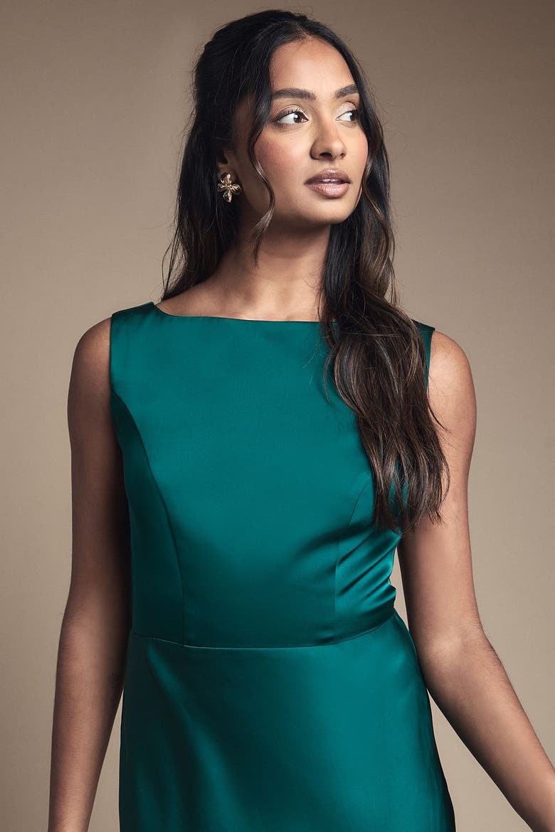 Sleeveless Satin Bridesmaid Dress, Alternate, color, Emerald