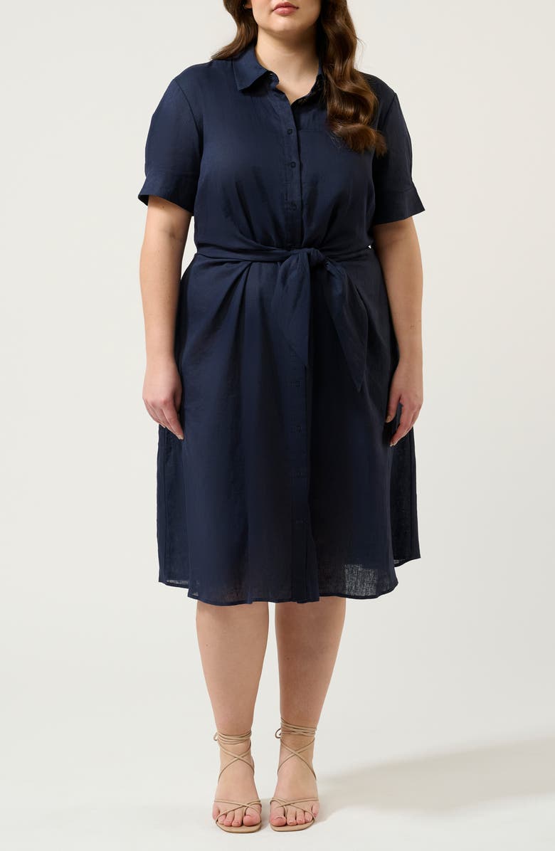Estelle Esther Tie Waist Shirtdress, Main, color, Navy