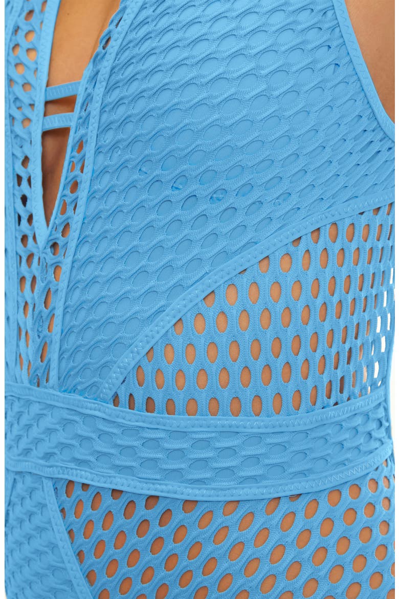 Castaway Plunge One-Piece Swimsuit, Alternate, color, SKY BLUE