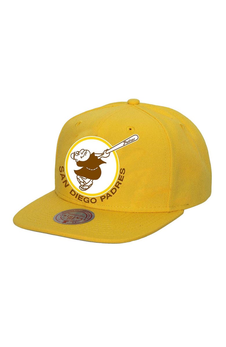 Mitchell & Ness Men's Mitchell & Ness Gold San Diego Padres Cooperstown Collection Basic Flip Snapback Hat, Main, color, 