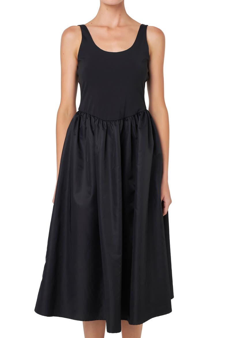 Mixed Media Midi Dress, Alternate, color, BLACK