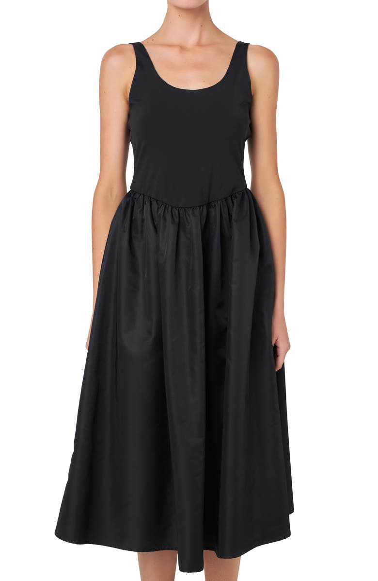 Grey Lab Mixed Media Midi Dress, Alternate, color, Black