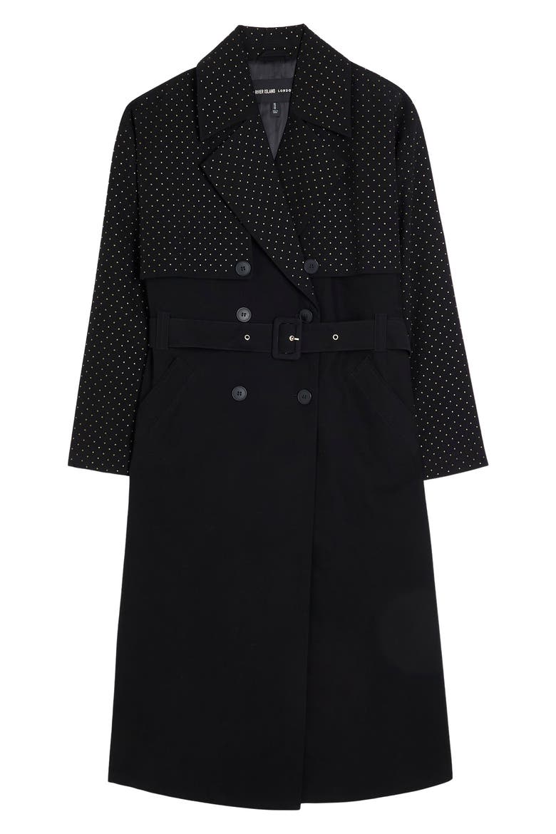 Belted Studded Longline Trench Coat, Alternate, color, BLACK