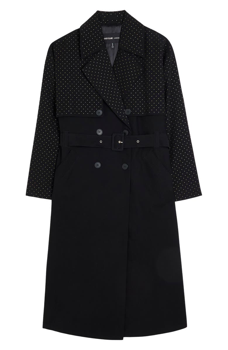 River Island Belted Studded Longline Trench Coat, Alternate, color,