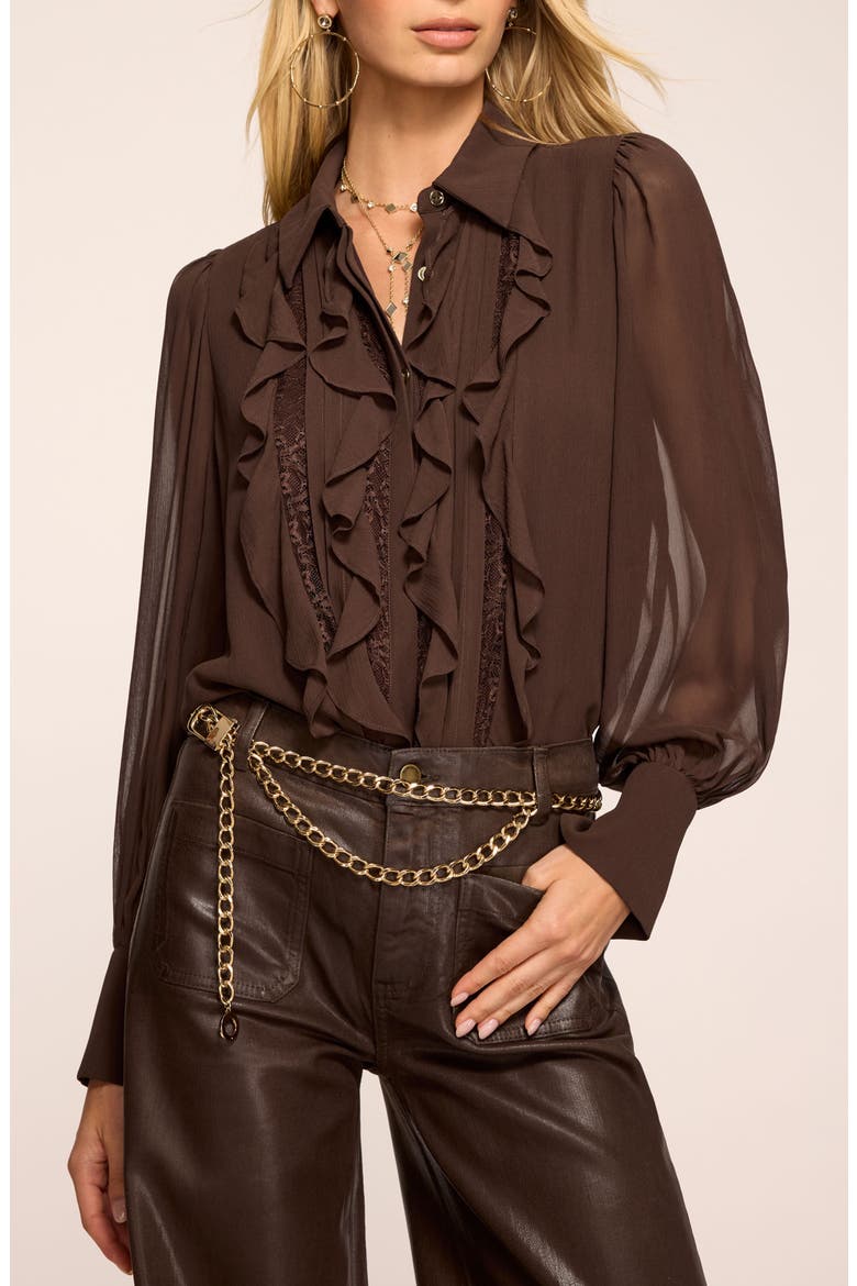 Claire Ruffle Shirt, Alternate, color, HERITAGE BROWN