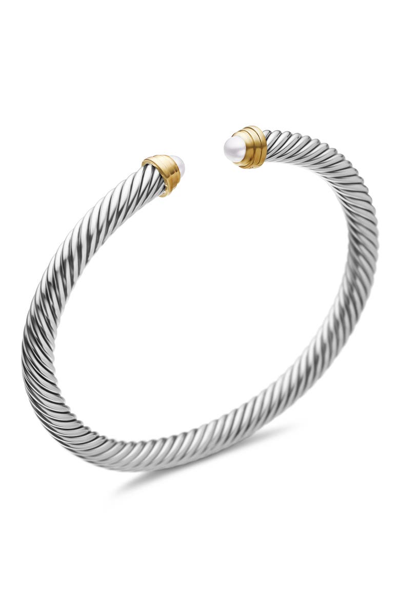 Classic Cable Bracelet in Sterling Silver with 14K Yellow Gold & Semiprecious Stone, 5mm, Alternate, color, PEARL