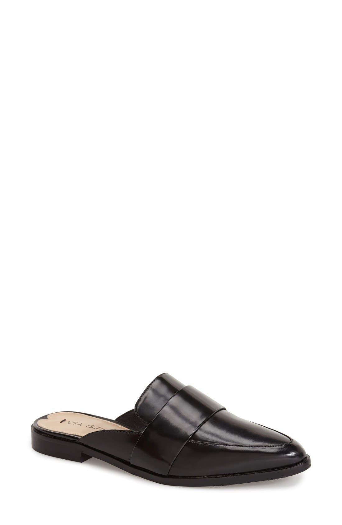 'Lauryn' Pointy Toe Mule, Main, color, BLACK LEATHER