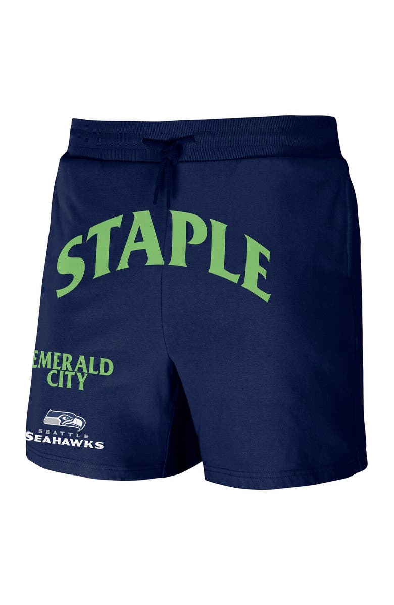 STAPLE Men's NFL x Staple Navy Seattle Seahawks Throwback Vintage Wash Fleece Shorts, Alternate, color, Navy