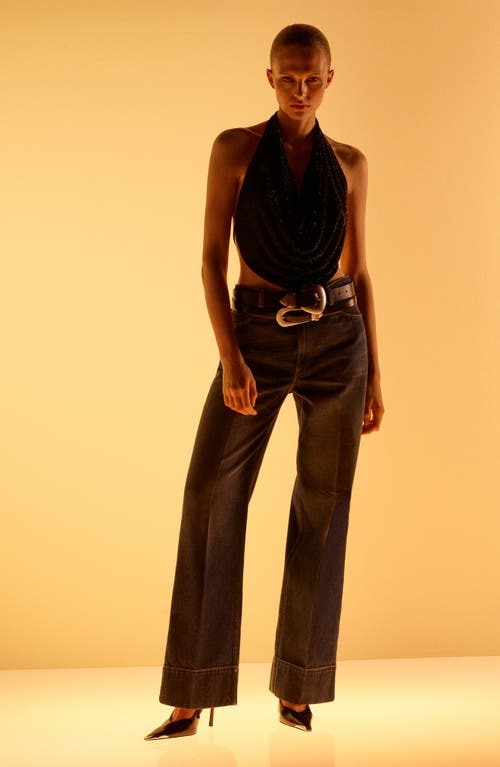 Mango Creased Straight Leg Jeans In Blue