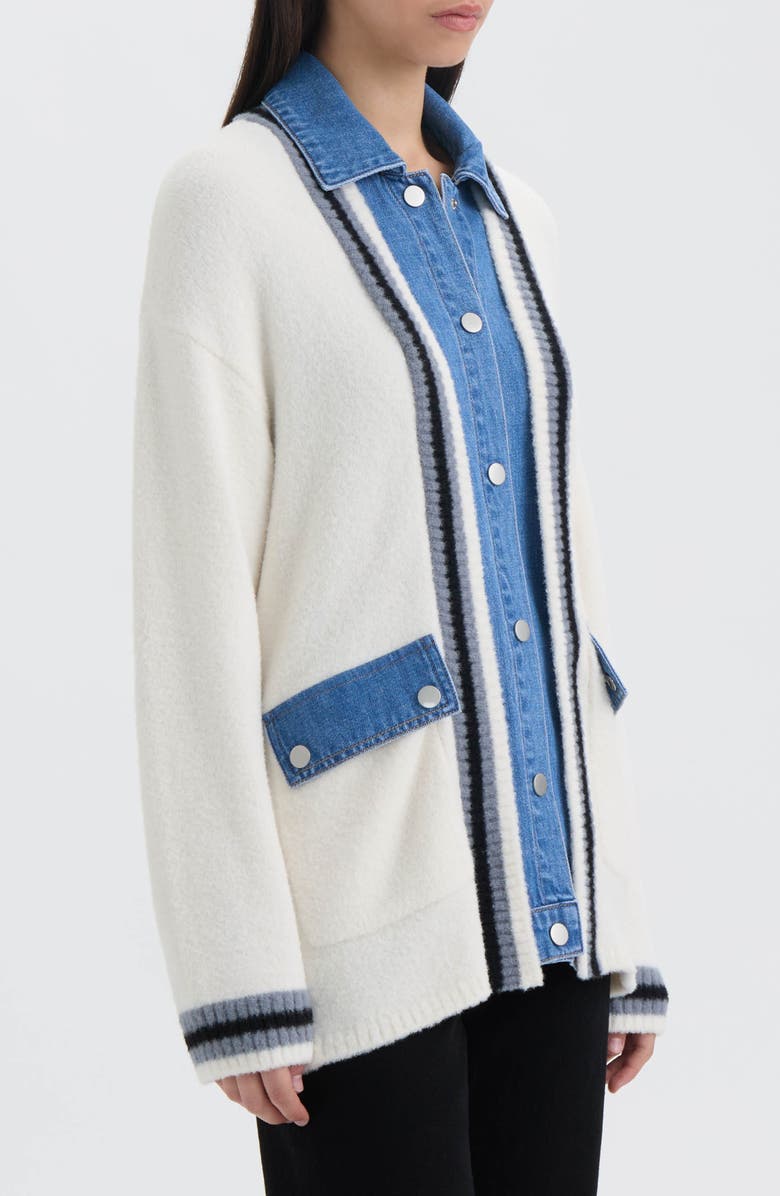 NVLT Denim Trim Varsity Cardigan, Alternate, color, Marshmallow