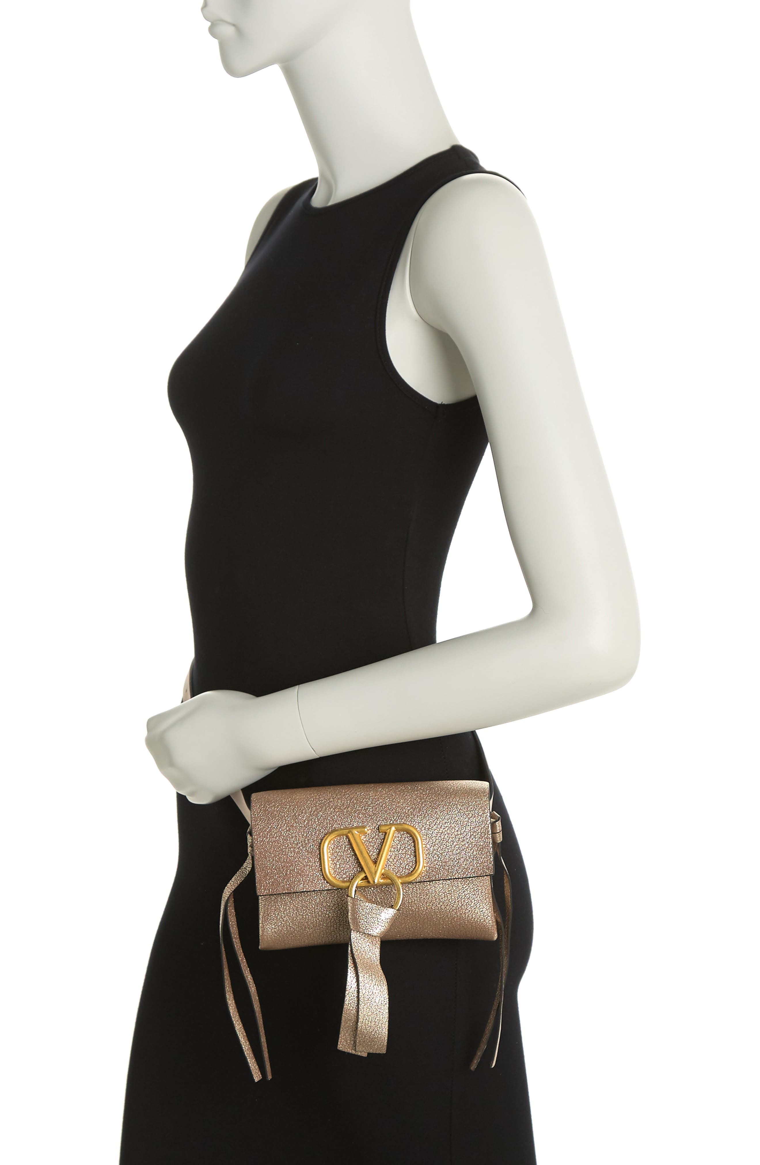 Valentino VLOGO Glitter Leather Belt Bag, Alternate, color, 
