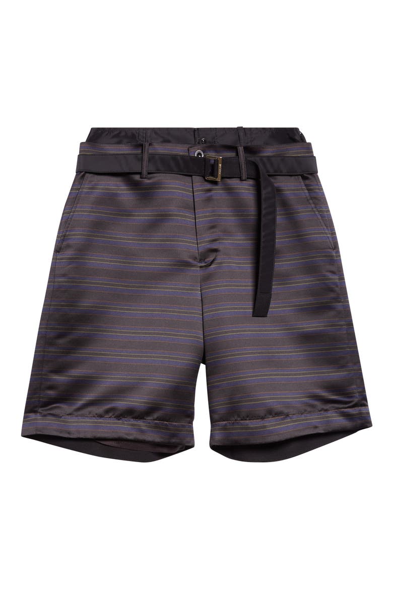 Belted Mixed Media Horizontal Stripe Shorts, Alternate, color, BLACK/ NAVY